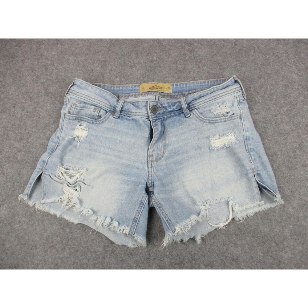 Hollister Shorts Women 3 Blue Boyfriend Micro Distressed Cut Offs Ultra Low Rise